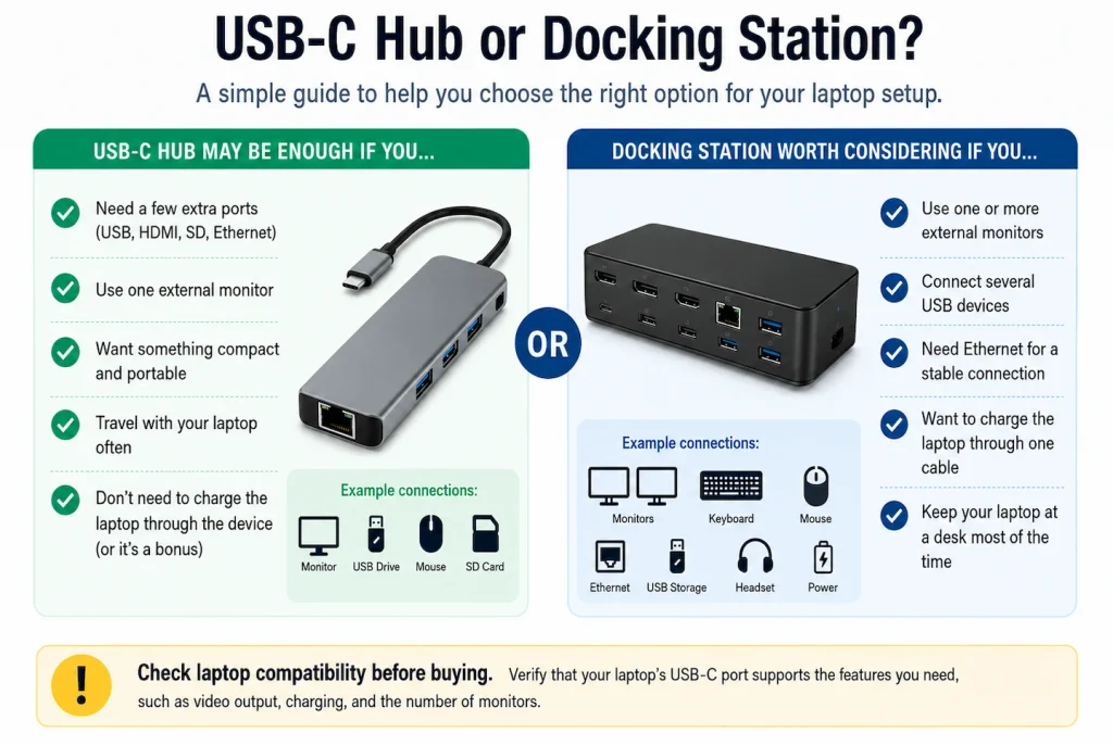 USB-C hub vs docking station decision guide
