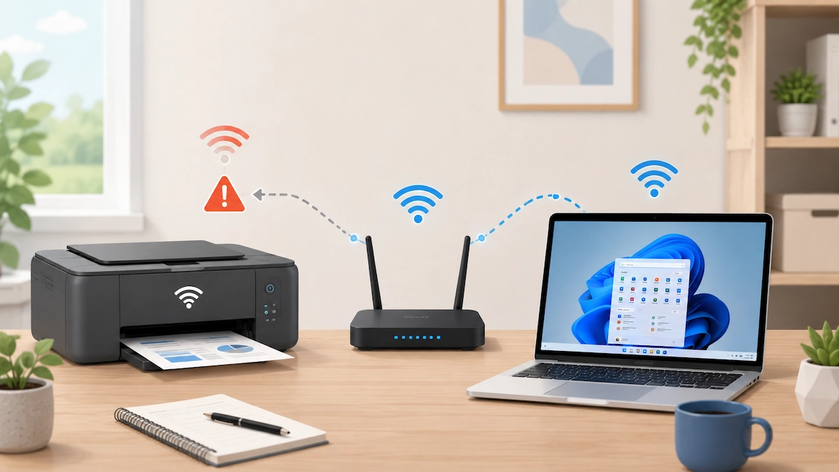 Wi-Fi printer with an intermittent connection to a home router and Windows laptop