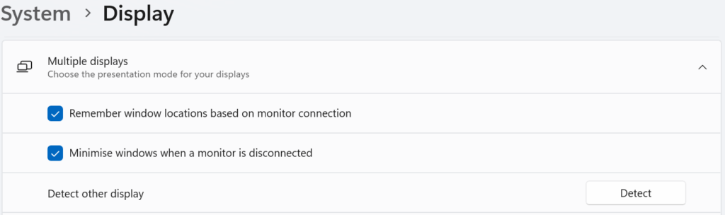 Detect another monitor in Windows 11 Display settings