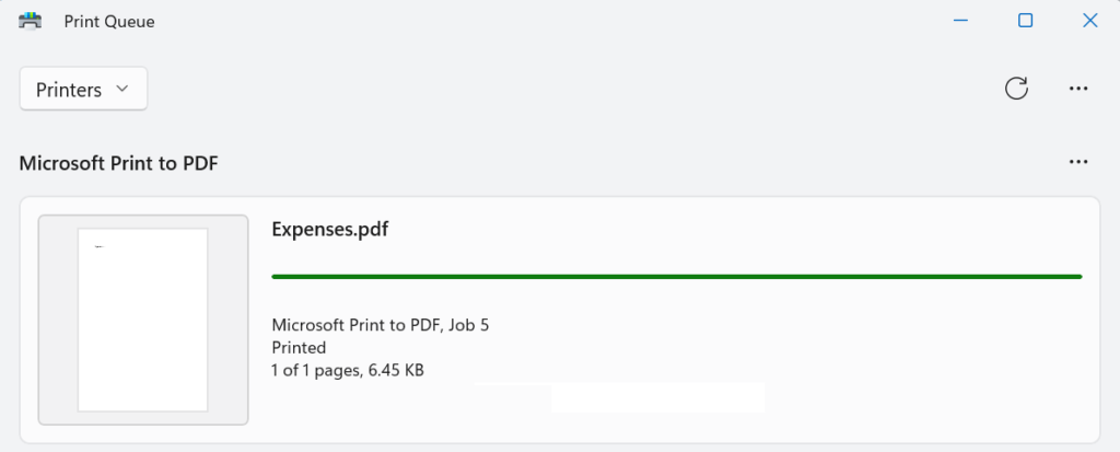 Print queue for a printer in Windows 11