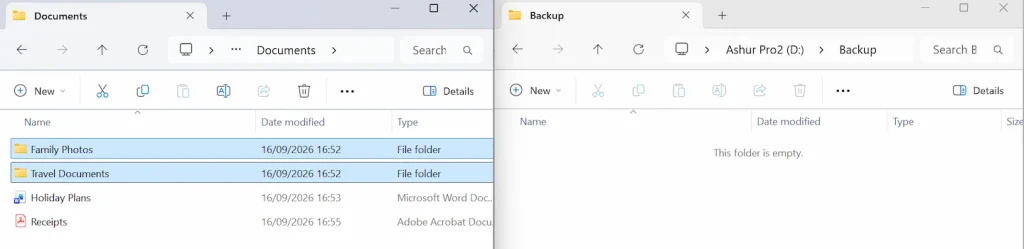 Files being copied to an external drive in Windows 11