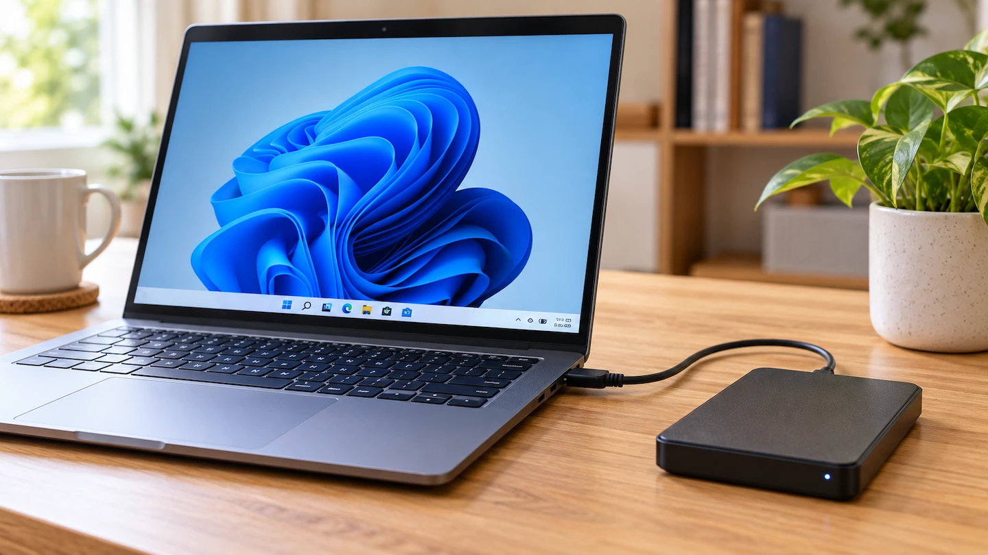 External backup drive connected to a home computer