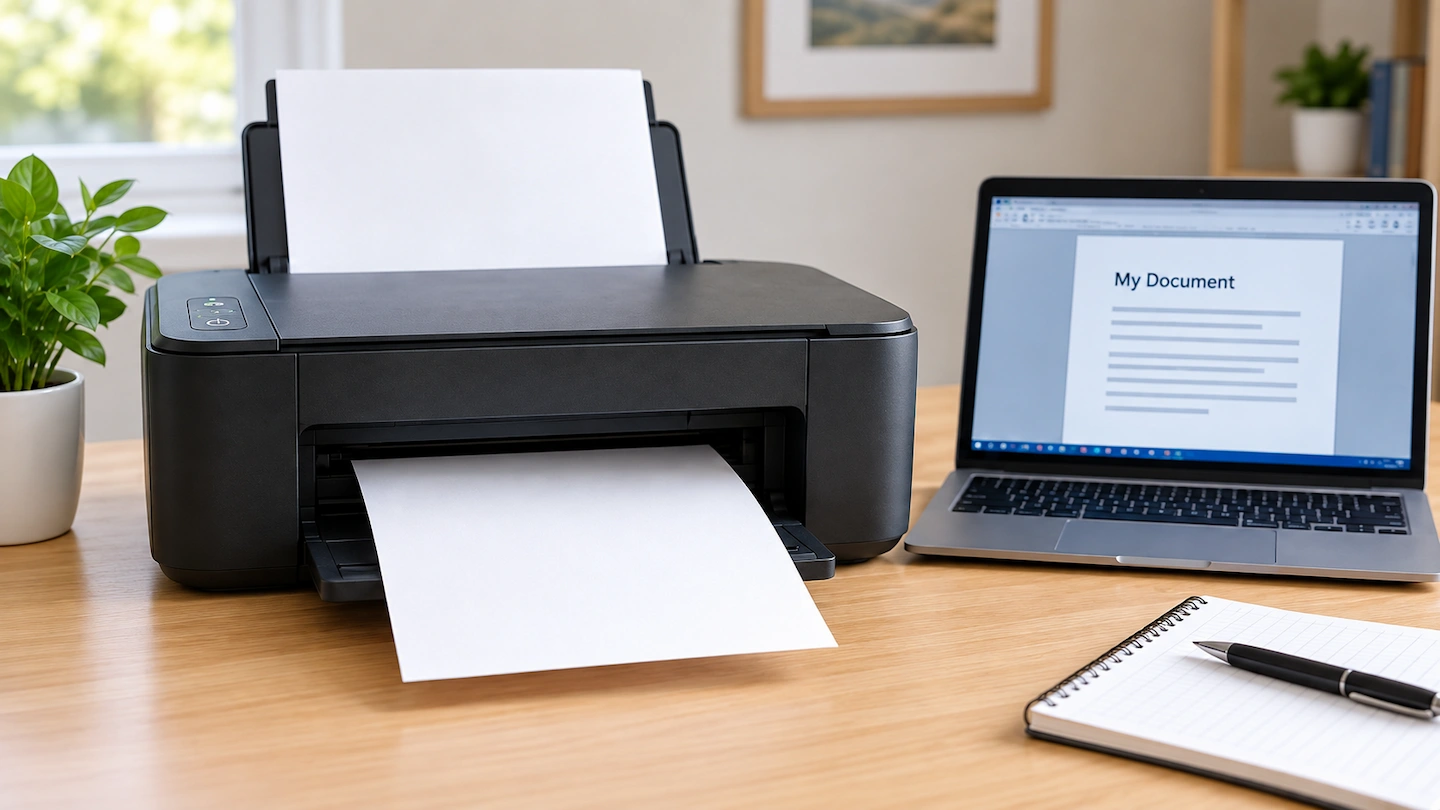 Printer producing a blank sheet while a document is open on a laptop