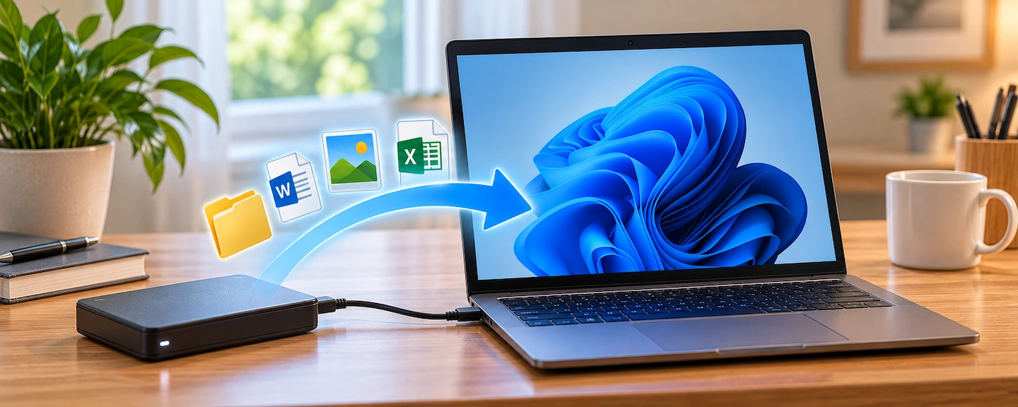 Restoring backed-up files from an external drive to a Windows 11 computer