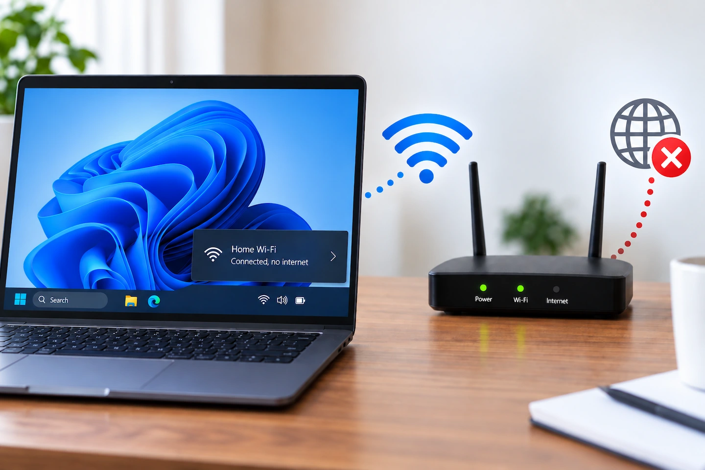 Wi-Fi connected but no internet on a Windows laptop