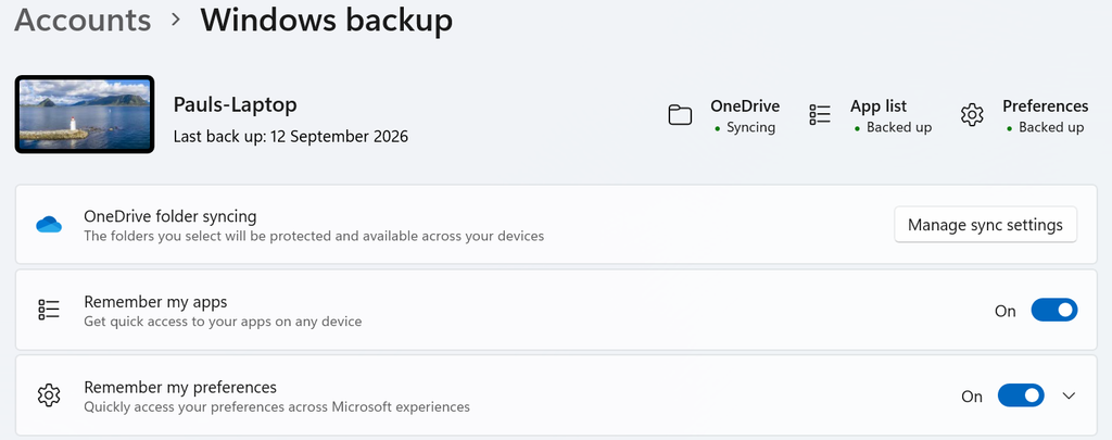 Windows Backup settings page in Windows 11
